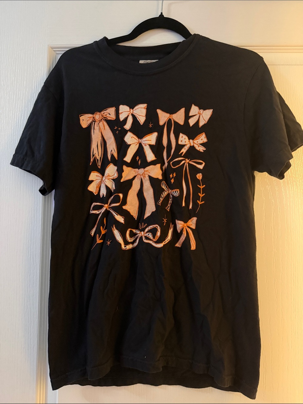 Comfort Colors Black Tee with Pink Bow Motif